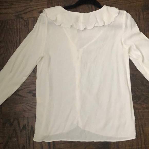 3for$30| Zara EUC ruffle collar white blouse S - Picture 3 of 3